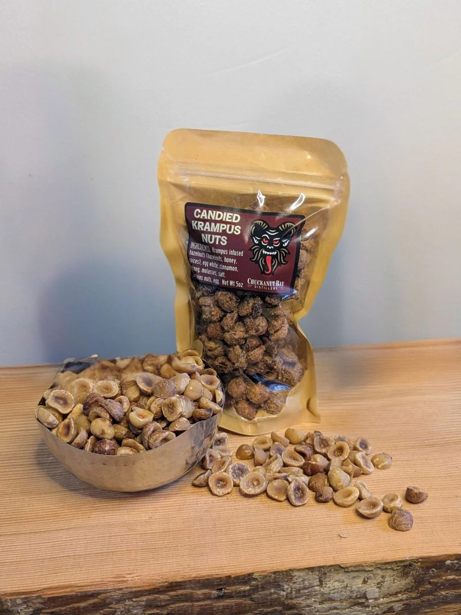 Krampus infused candied hazelnuts